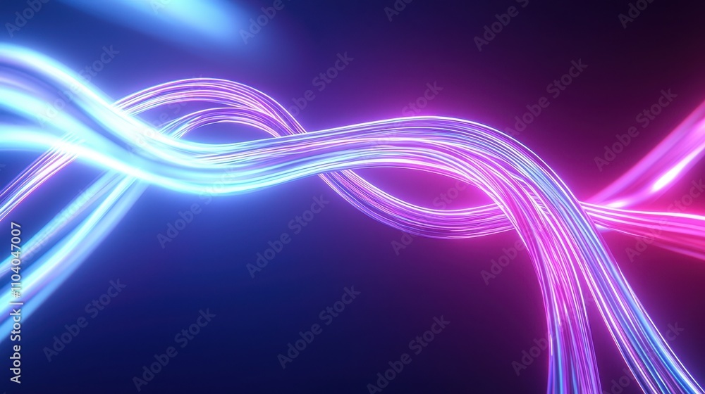 Poster a vibrant display of intertwining blue and pink light waves against a dark background, creating a dy