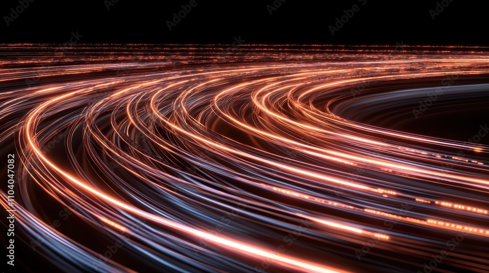 Poster a dynamic swirl of vibrant light trails against a dark background, creating a mesmerizing, abstract 