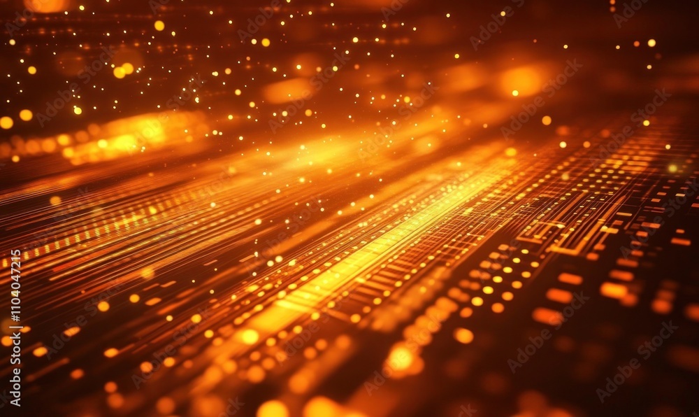 Sticker golden abstract digital light patterns and particles