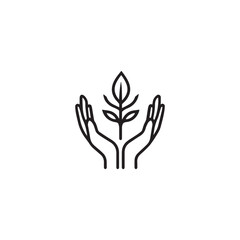 Hands holding soil with tree flat line icon. ecology concept logo.  plant growing emblem . vector illustration