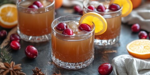 Spiced cranberry whiskey sour with whiskey, lemon juice, and cranberry syrup, garnished with a cherry and orange slice