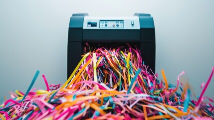 Colorful Shredded Paper Overflowing from a Document Shredder
