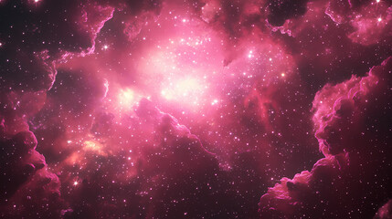 The pink cosmic background is filled with soft clouds, sparkling stars, ideal for illustrating ideas of imagination and creativity. Cosmic. Illustration