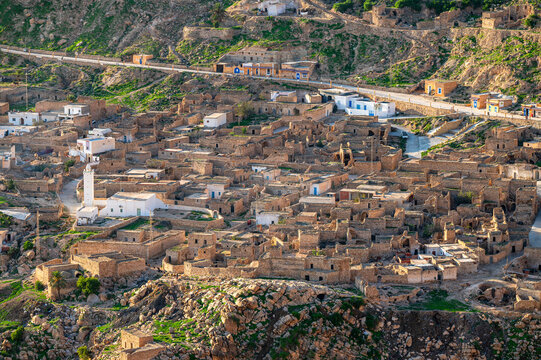 View of the buildings of the Berber village of Toujane in southern Tunisia.