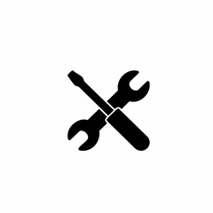 Wrench and Screwdriver Icon - Tools, Repair, and Maintenance Symbol in Solid Black