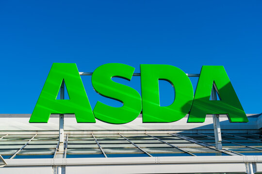 Tamworth, UK &ndash; November 26th 2024: External signage of UK based supermarket, Asda