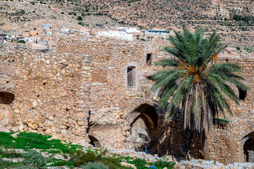 View of the buildings of the Berber village of Toujane in southern Tunisia.