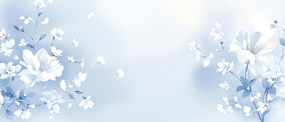 Charming blue and white watercolor floral composition, botanical, artistic