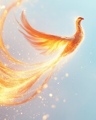 Obraz premium a warm and serene contrast between fire and airy landscapes A majestic phoenix rising with vibrant flames.
