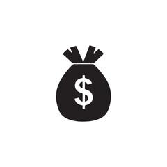 Bag with a dollar sign. Black Bag icon on white background.