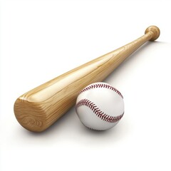 a baseball bat and a baseball, isolated on a pure white background