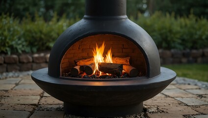 A warm chimenea in an outdoor space.