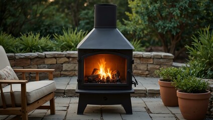 A warm chimenea in an outdoor space.