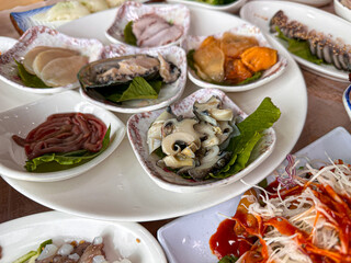 Korean seafood. fresh abalone sashimi