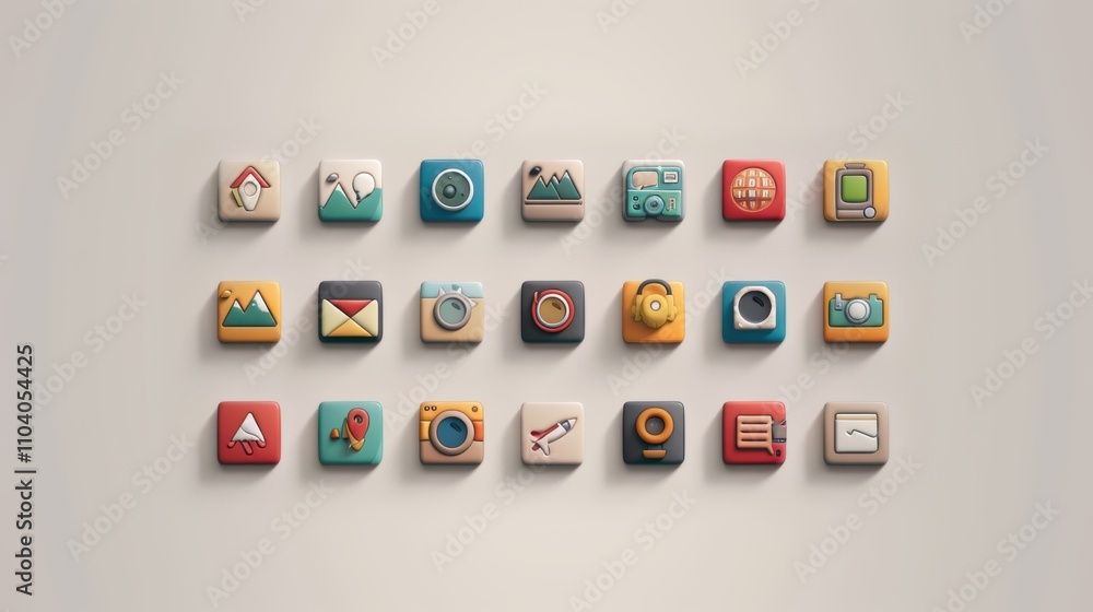 Poster a collection of colorful icons representing various digital applications.