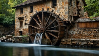 Fototapeta premium A waterwheel turning with rich waters.