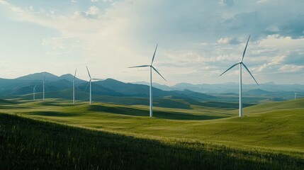 Wind energy revolution sustainable power generation in scenic landscapes renewable energy environmental awareness nature's beauty wide angle view clean future