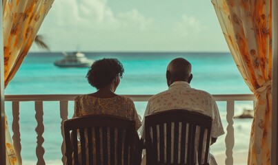 Elderly Couple Relaxing by Ocean View