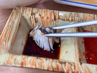 Korean seafood. fresh abalone sashimi