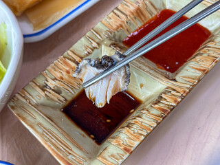 Korean seafood. fresh abalone sashimi