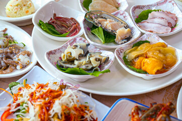 Korean seafood. fresh abalone sashimi