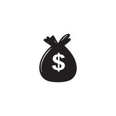 Bag with a dollar sign. Black Bag icon on white background.