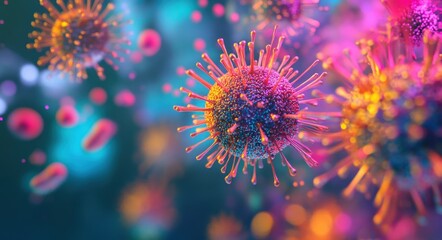 Airborne Virus. 3D Rendering of Contagious Virus with Colorful Spike Proteins in Respiratory Tract Infection