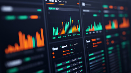 Digital dashboard displaying tax audit progress with vibrant graphs and data analytics, showcasing financial insights and performance metrics in modern interface