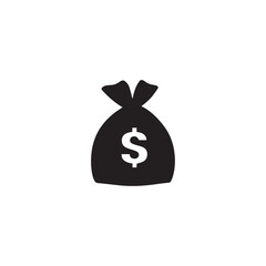 Bag with a dollar sign. Black Bag icon on white background.