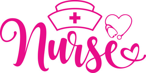Nurse typography clip art design on plain white transparent isolated background for card, shirt, hoodie, sweatshirt, apparel, tag, mug, icon, poster or badge