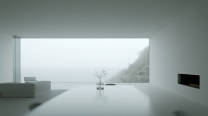 Minimalist room with ocean view.