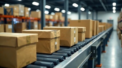 Warehouse Conveyor Belt Parcels - High-Resolution Stock Photo