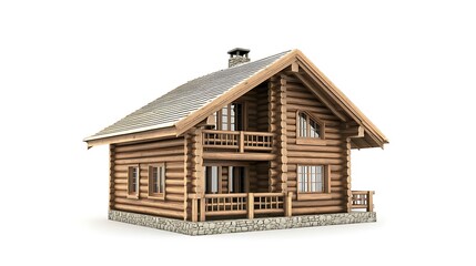 A small wooden house with a porch isolated on white backkground.