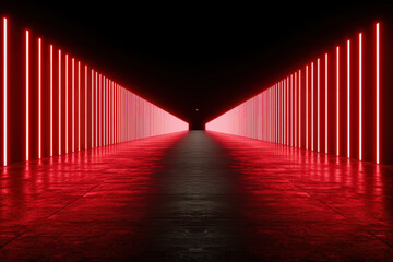 Fototapeta premium Red neon lights create futuristic glowing corridor