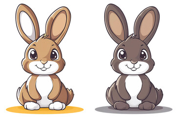 Vector of rabbit isolated on transparent background. png. clipart.Charming cartoon rabbits with vibrant expressions, furry , sitting upright, suitable for storybooks, prints