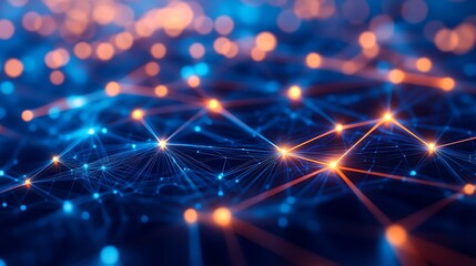 Obraz premium Flow of digital connections and data in a neon-lit network space, representing cyber technology