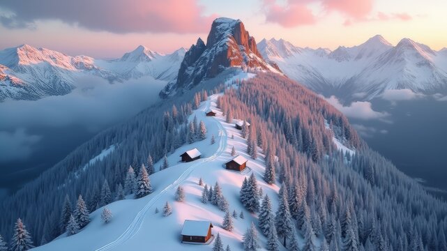 Zakopane Poland Snowy Mountain Peak Aerial View - Stunning Winter Landscape
