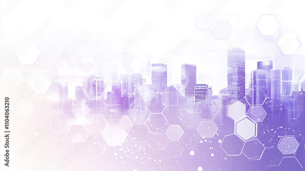 Aufkleber blue abstract background with glass hexagons in motion blur and cityscape, with copy space. flat des