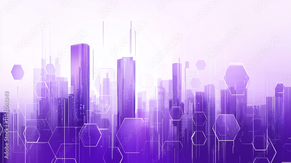 Aufkleber blue abstract background with glass hexagons in motion blur and cityscape, with copy space. flat des