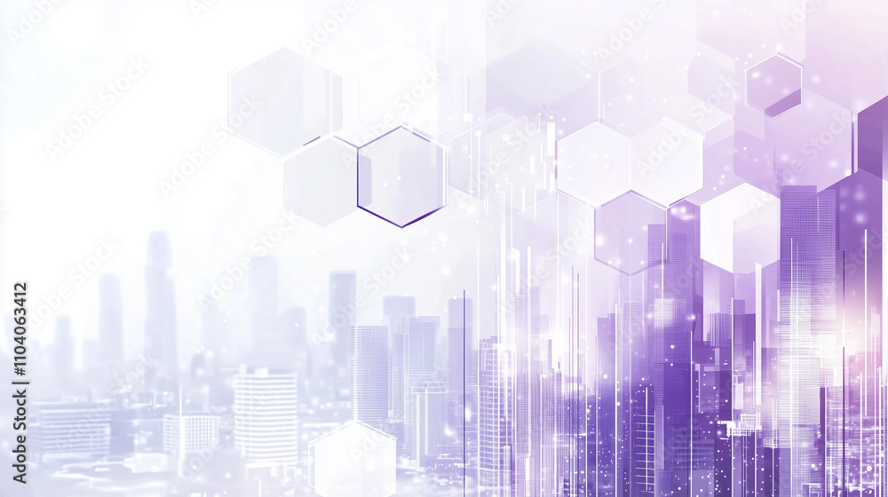 Aufkleber blue abstract background with glass hexagons in motion blur and cityscape, with copy space. flat des