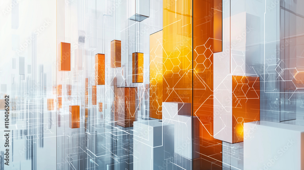 Aufkleber orange abstract background with glass square in motion blur and cityscape, with copy space. flat des
