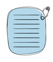 Colorful notepad page template. Vector illustration of a pin and tools for needlework. Blank blank for text and design. Layout for label, price tag, banner