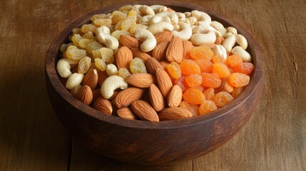 Healthy Snack Bowl with Assorted Nuts and Dried Fruits Close-up