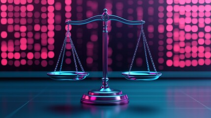 Neon Scales of Justice Law Balance Equality Concept