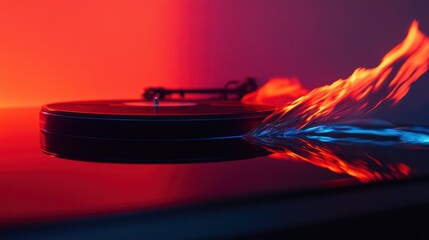 Obraz premium Turntable with fire reflection in red and blue light.
