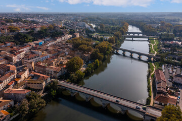 Bridges of Béziers on the Orb River, in Hérault, Occitanie, France.