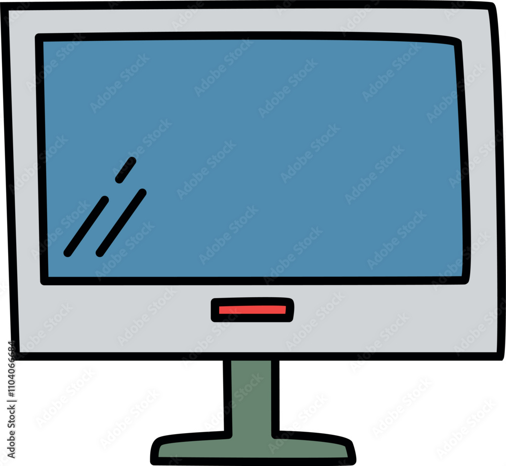 Poster a cartoon drawing of a computer monitor with a red button on the bottom