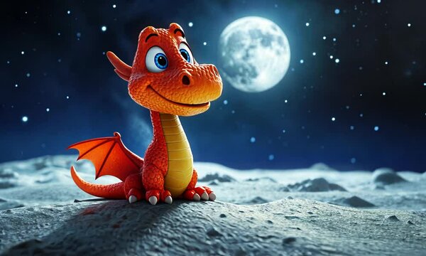 dragon on the moon cartoon cute small