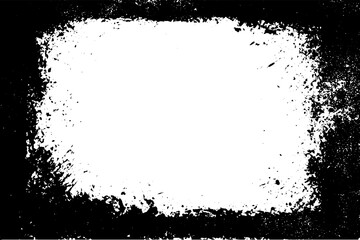 Vector black frame with rough border overlay on white background. Retro torn paper texture with grunge effect. Worn, grainy edges for album cover or poster design template.