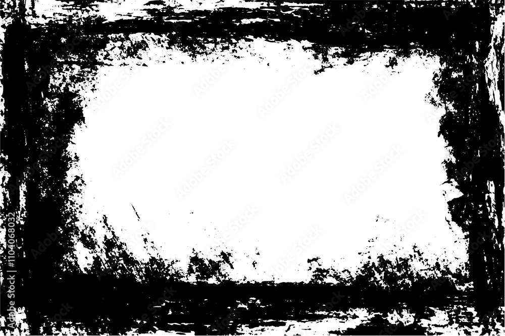 Fototapete vector retro frame with black brush border and rough paint strokes. grungy texture with ink and abst
